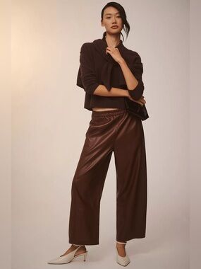 Pilcro Anthropologie Izzie Faux Leather Ankle Barrel Pant Plum Brown Size Small